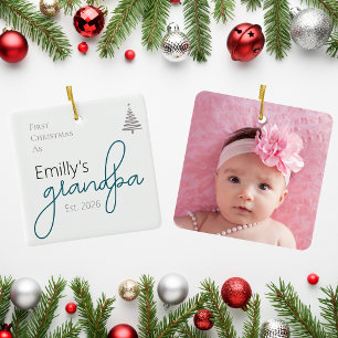 First Christmas As Grandpa Established Year Photo Ceramic Ornament