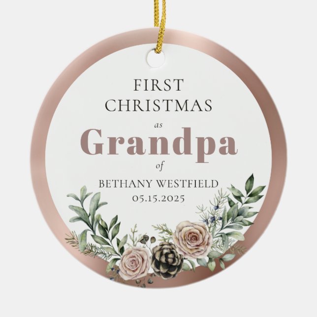 First Christmas as Grandpa Photo Keepsake Ceramic Ornament (Front)