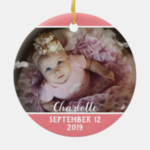 First Christmas as Grandpa pink with baby's photo Ceramic Ornament
