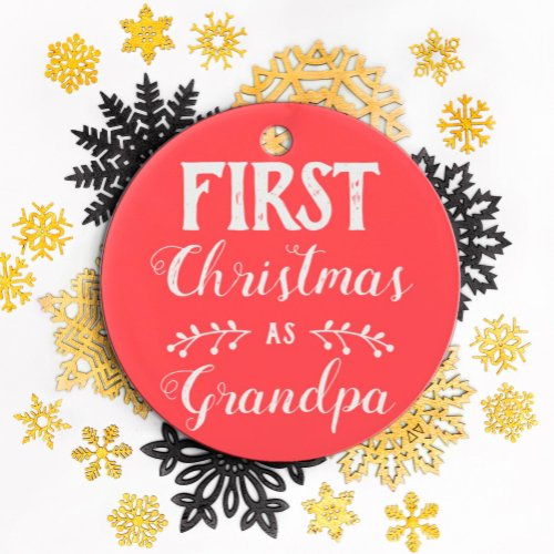 First Christmas as Grandpa red with babys photo Ceramic Ornament