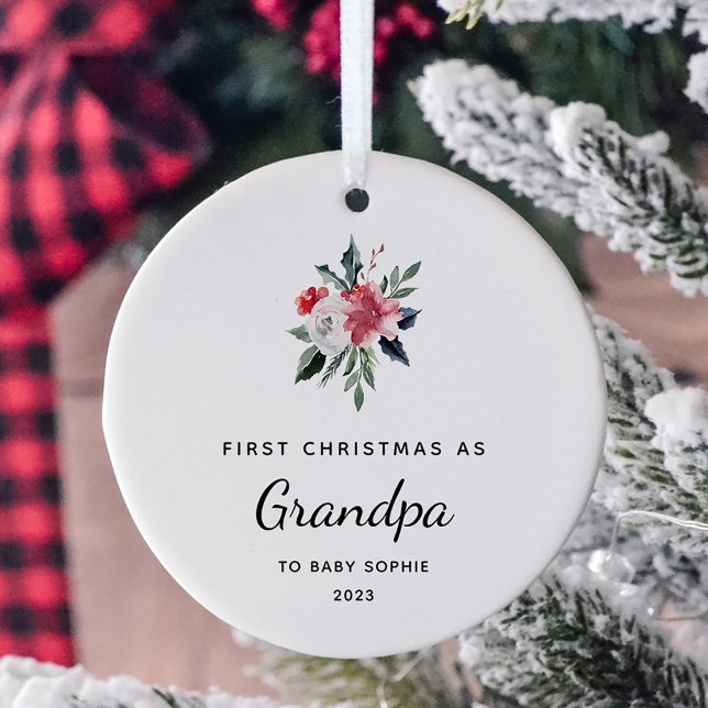 First Christmas as Grandpa | Simple and Elegant Ceramic Ornament (A simple and elegant holiday keepsake for his first Christmas as a grandfather)