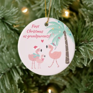 First Christmas as Grandparent Cute Santa Flamingo