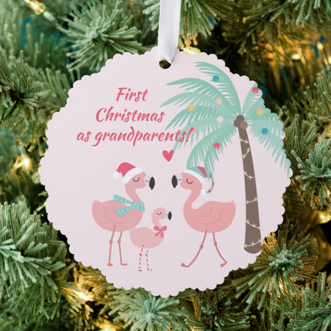 First Christmas as Grandparent Cute Santa Flamingo Ornament Card (Insitu (Tree))