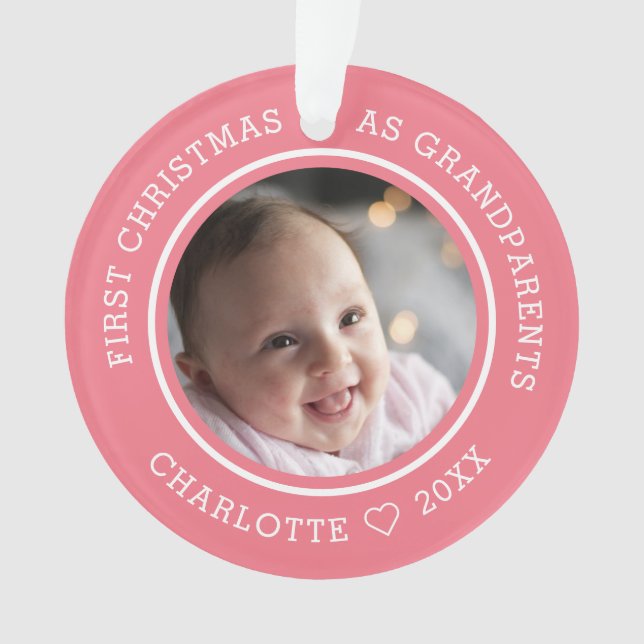 First Christmas As Grandparents 2 Photo Pink Ornament (Front)