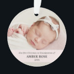 First Christmas as Grandparents 2 photos Ornament<br><div class="desc">Our 2 PHOTO Acrylic Ornament is a perfect keepsake to never forget your First Christmas as Grandpa and Grandma.
Choose 2 best photos of your beloved niece and adorn your Christmas tree!! LIGHT PINK STRIPE OVERLAY</div>