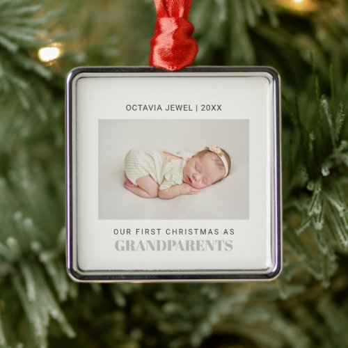 First Christmas as Grandparents Baby Girl photo   Metal Ornament