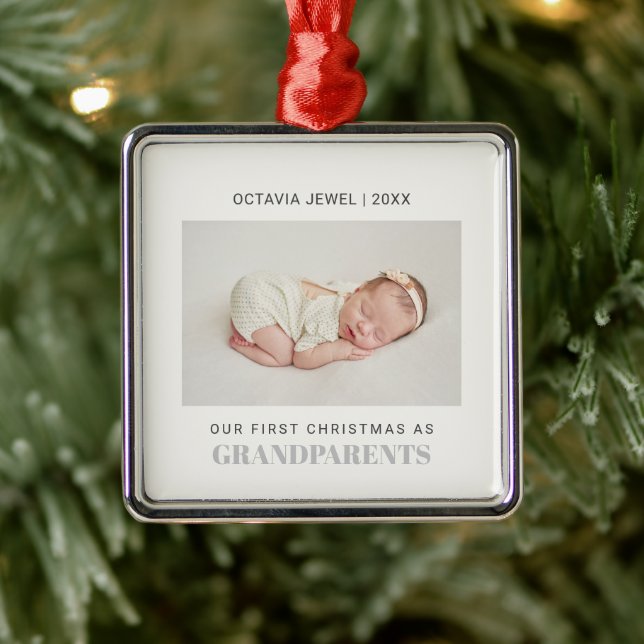 First Christmas as Grandparents Baby Girl photo   Metal Ornament (Tree)