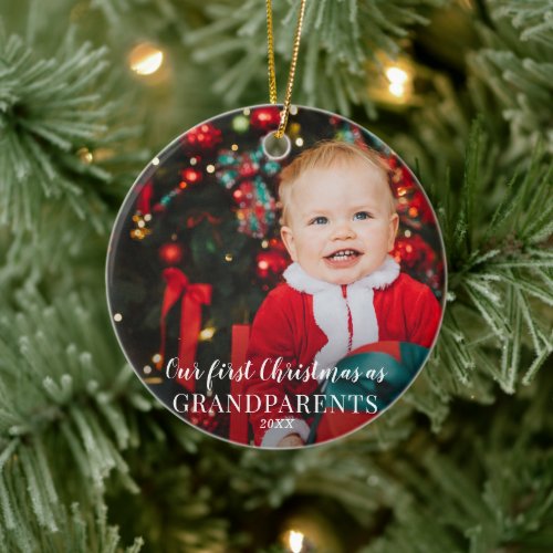 First Christmas As Grandparents  Baby Photo Ceramic Ornament