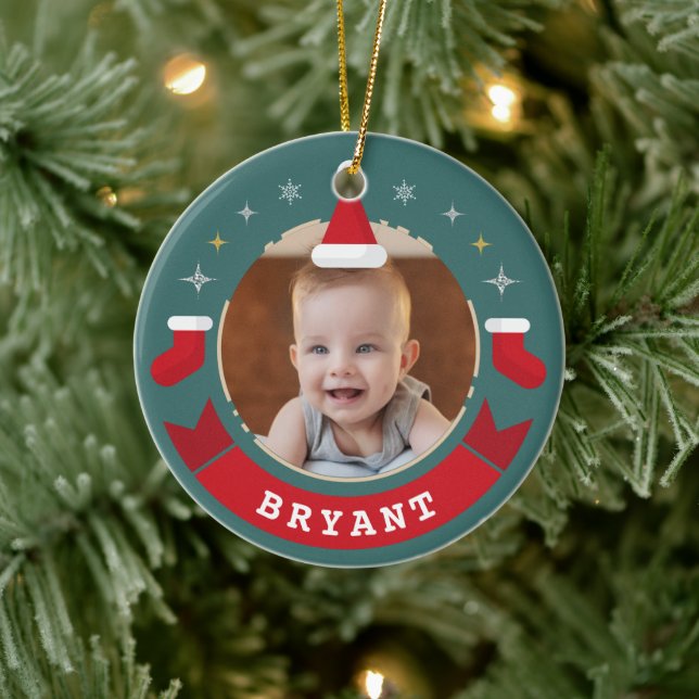 First Christmas as Grandparents Baby Photo Ceramic Ornament (Tree)