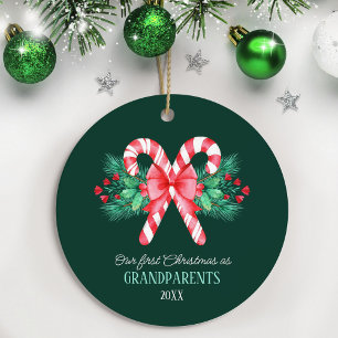 First Christmas as Grandparents Candy Canes Ceramic Ornament