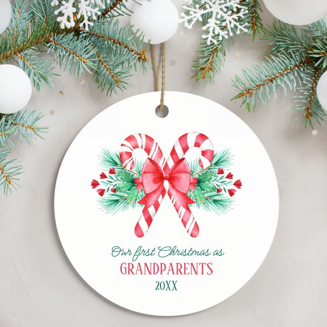 First Christmas as Grandparents Candy Canes Ceramic Ornament (First Christmas as Grandparents Candy Canes Ceramic Ornament)