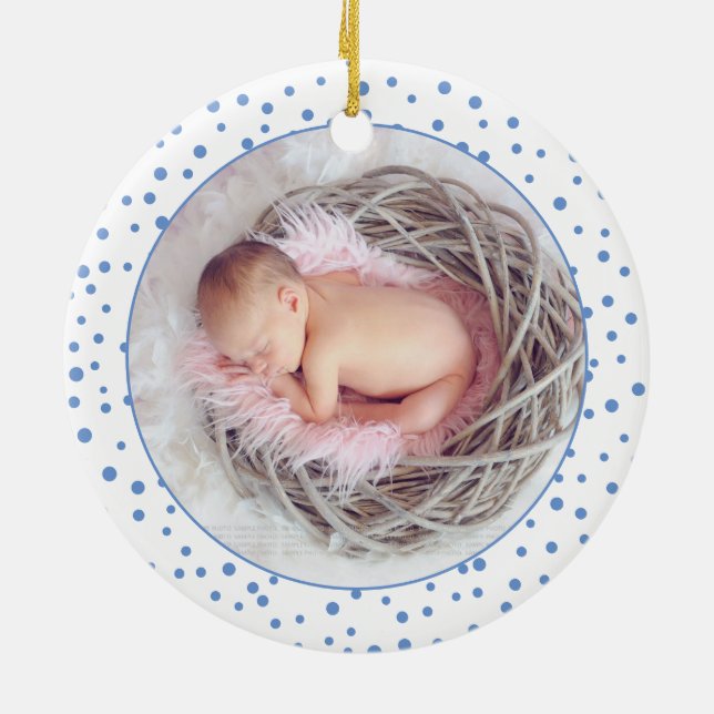 First Christmas as grandparents car blue photo Ceramic Ornament (Back)