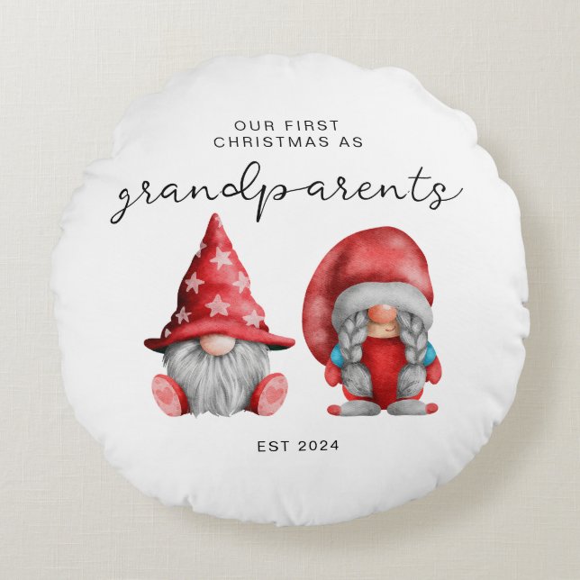 First Christmas as Grandparents Christmas family  Round Pillow (Front)