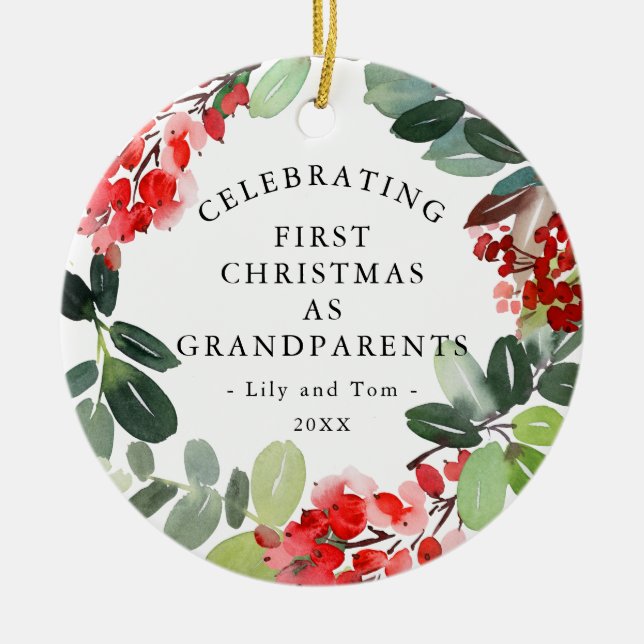 First Christmas as Grandparents Custom Photo Ceramic Ornament (Front)