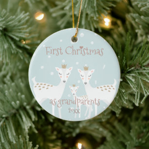 First Christmas as Grandparents - Cute Deer Blue Ceramic Ornament