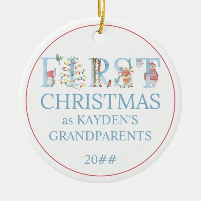 First Christmas as Grandparents Cute Photo Ceramic Ornament (Front)