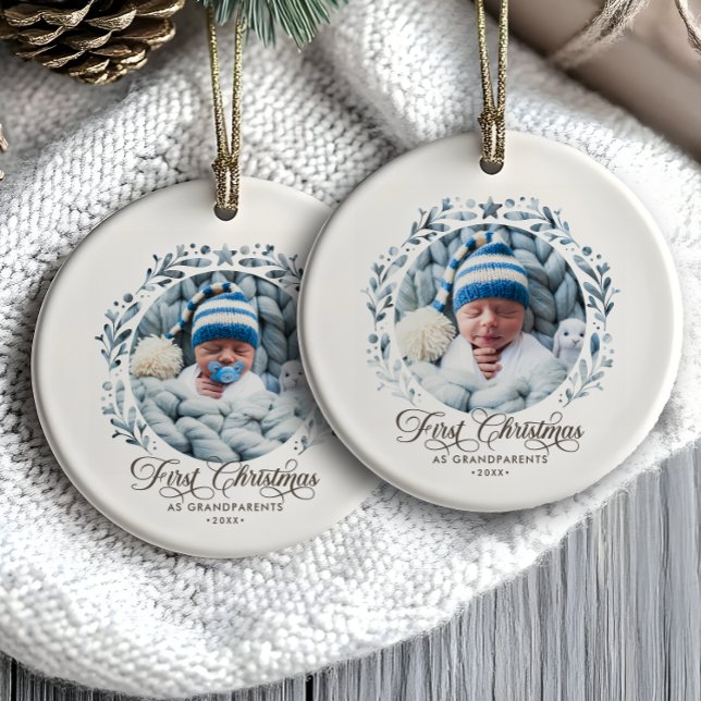 First Christmas As Grandparents Cutout 2-Photo Ceramic Ornament (Creator Uploaded)