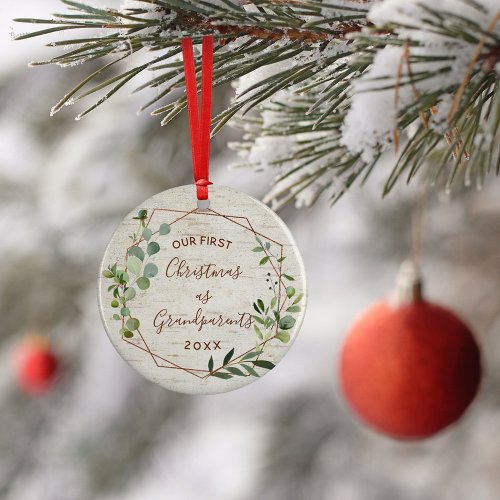 First Christmas as Grandparents Eucalyptus Photo Ceramic Ornament