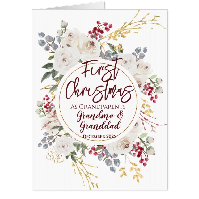 First Christmas As Grandparents Floral Oversized Card (Front)