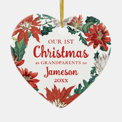 First Christmas as Grandparents Floral Wreath Ceramic Ornament