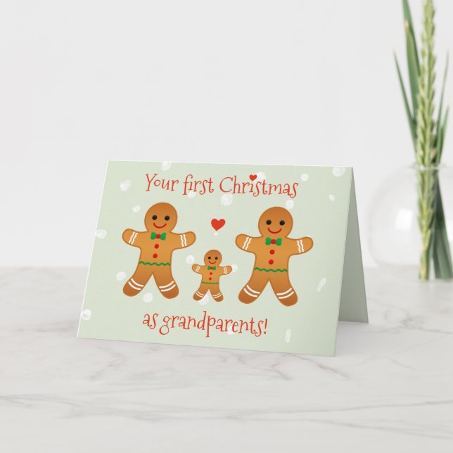 First Christmas as Grandparents - Gingerbread Men  Holiday Card (Front)