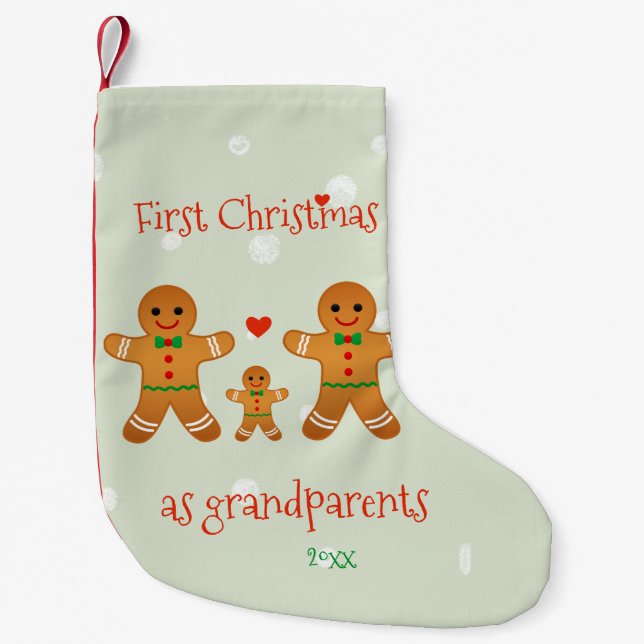 First Christmas as Grandparents - Gingerbread Men Small Christmas Stocking (Front)