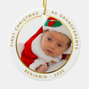 First Christmas as Grandparents Gold Baby Photo Ceramic Ornament