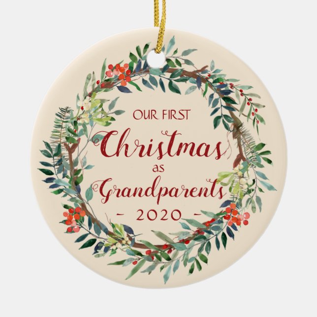First Christmas as Grandparents Ivory Photo Ceramic Ornament (Front)