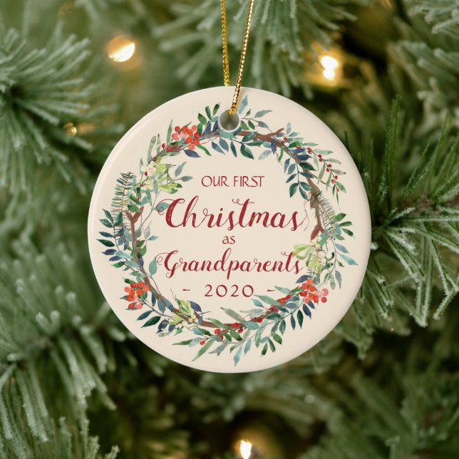 First Christmas as Grandparents Ivory Photo Ceramic Ornament (Tree)