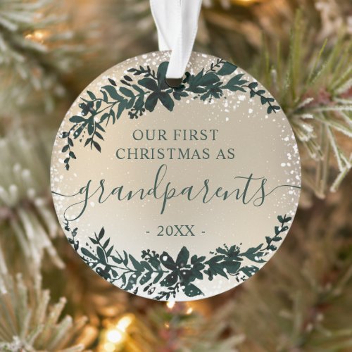 First Christmas as grandparents leaf green photo Ornament