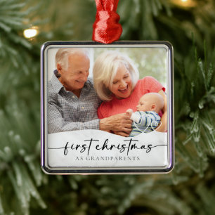 First Christmas as Grandparents Marble Photo Metal Ornament