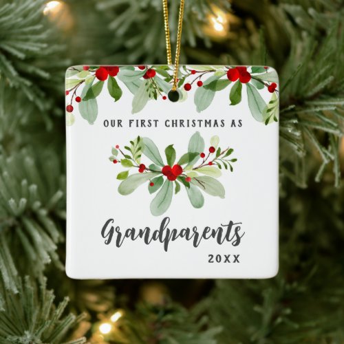 First Christmas As Grandparents Mistletoe Photo Ceramic Ornament