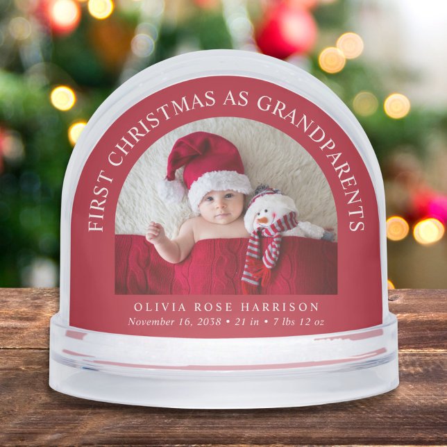 First Christmas As Grandparents Newborn Baby Photo Snow Globe (Creator Uploaded)