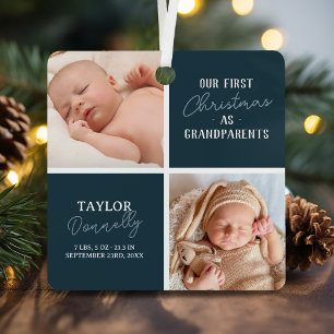 First Christmas as Grandparents Photo Blue Metal Ornament