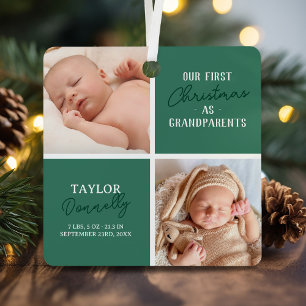 First Christmas as Grandparents Photo Green Metal Ornament
