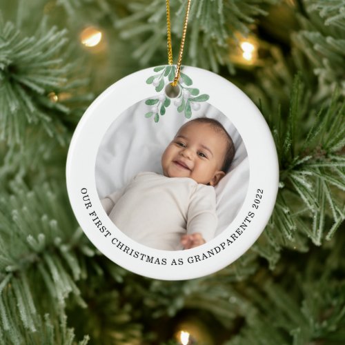 First Christmas As Grandparents Photo Mistletoe Ceramic Ornament