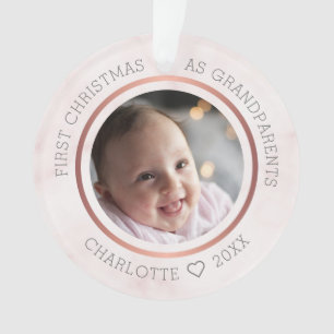First Christmas As Grandparents Photo Pink Marble Ornament