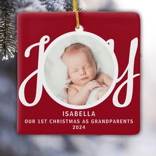 First Christmas As Grandparents Photo Red Keepsake Ceramic Ornament