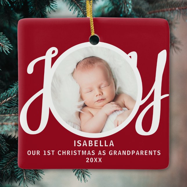 First Christmas As Grandparents Photo Red Keepsake Ceramic Ornament (Creator Uploaded)