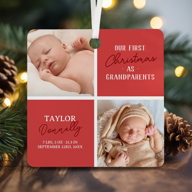 First Christmas as Grandparents Photo Red Metal Ornament (Creator Uploaded)