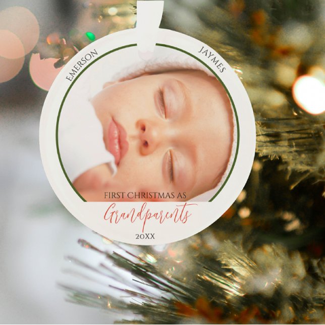 First Christmas As Grandparents Photo Script Ornament (Creator Uploaded)