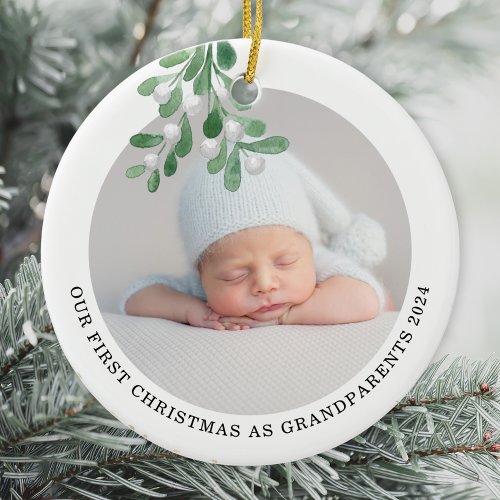 First Christmas As Grandparents Photo Watercolor Ceramic Ornament