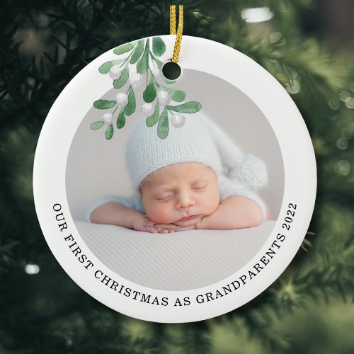 First Christmas As Grandparents Photo Watercolor Ceramic Ornament