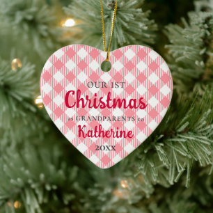 First Christmas as Grandparents Pink Heart Photo Ceramic Ornament