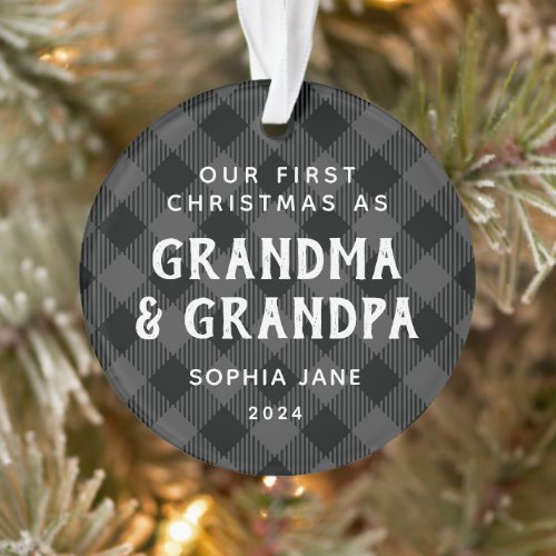 First Christmas As Grandparents Plaid Rustic Photo Ornament