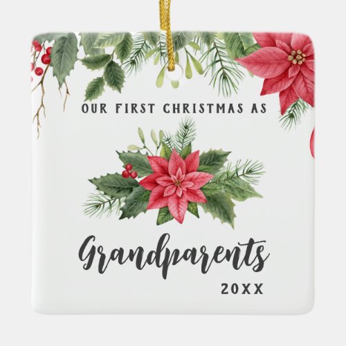 First Christmas As Grandparents Poinsettia Photo Ceramic Ornament