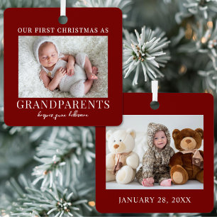 First Christmas As Grandparents Red Baby Photo Metal Ornament