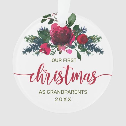 First Christmas as Grandparents Red Floral Photo Ornament