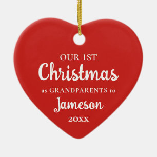 First Christmas as Grandparents Red Heart Photo Ceramic Ornament