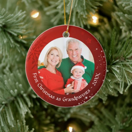 First Christmas as Grandparents Red Snowflake Ceramic Ornament